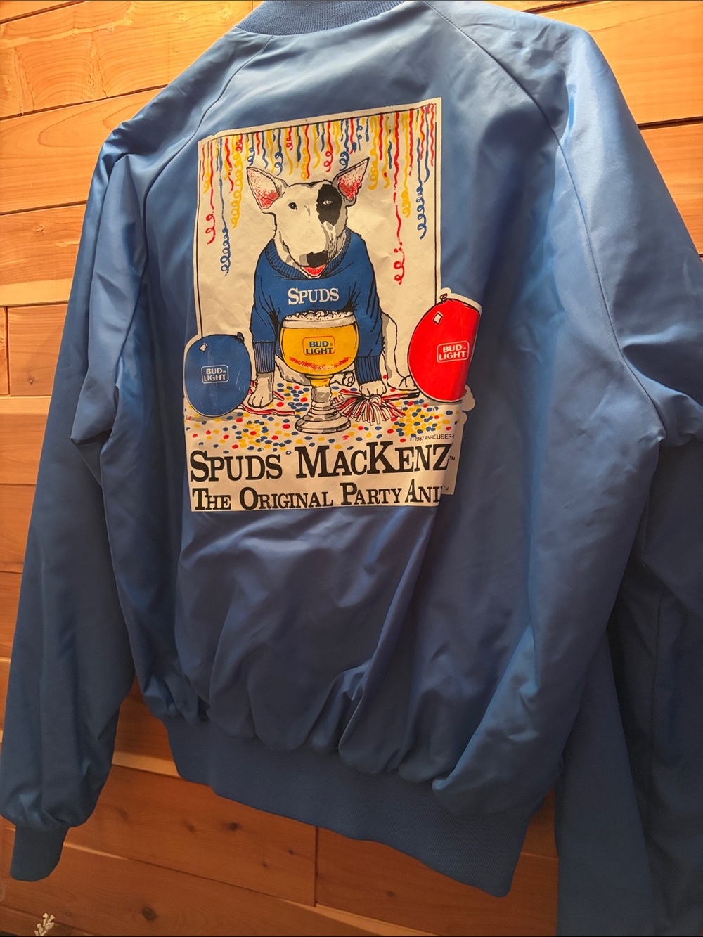 Budweiser Light Blue Kids' Puffer Jacket with Party Dog Graphic